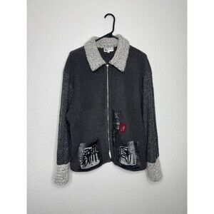 Vintage K.D. Spring Printed Full-Zip Sweater Jacket L USA Rare Unique Whimsygoth